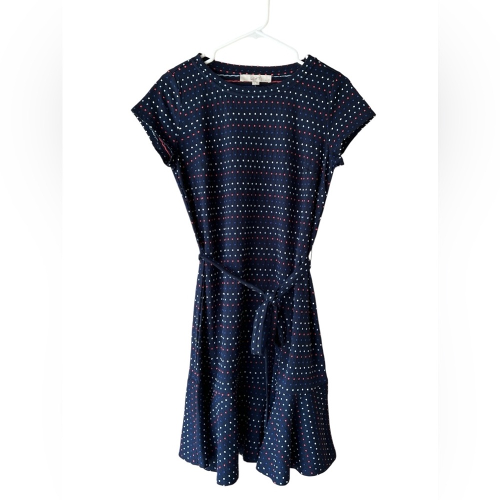 Loft Women's Navy Blue Multicolored Dot Dress Size Small Petite New With Tags
